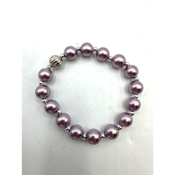 Lavender Pearl Bead Bracelet with Silver Accents Stretch Fit for Women Elegant F - Picture 2 of 6